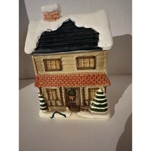 Otagiri Japan Cookie Biscuit Jar Canister Hand Painted Ceramic House Snow Xmas
